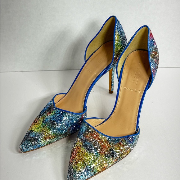 J CREW METALLIC IRIDESCENT GLITTER MULTI COLOR GALAXY D'ORSAY HEELS Sz 7 - Picture 1 of 9